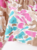 ノーカラー 総柄 長袖ブラウス