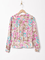 ノーカラー 総柄 長袖ブラウス