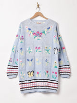 フラワー 刺繍 コットンセーター
