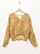 ノーカラー 総柄 長袖シャツ