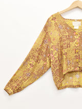 ノーカラー 総柄 長袖シャツ