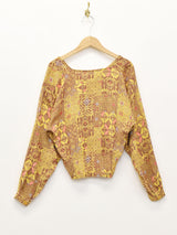 ノーカラー 総柄 長袖シャツ