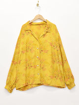 オープンカラー 花柄 長袖シャツ 後染め