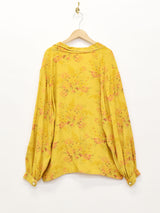 オープンカラー 花柄 長袖シャツ 後染め