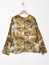 ノーカラー ホース柄 長袖シャツ