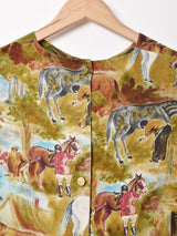 ノーカラー ホース柄 長袖シャツ