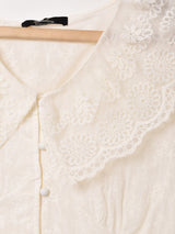 Meridian レースカラー 刺繍 フロントボタン 半袖ブラウス