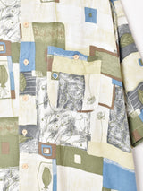 総柄 ノーカラー半袖シャツ