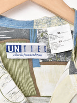 総柄 ノーカラー半袖シャツ