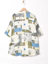 総柄 ノーカラー半袖シャツ