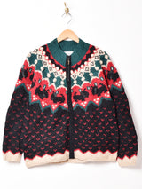 総柄 ドッグ ジップアップ カーディガン