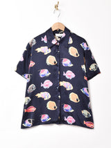 魚柄 半袖シルクシャツ