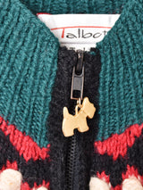 総柄 ドッグ ジップアップ カーディガン