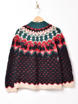 総柄 ドッグ ジップアップ カーディガン