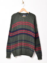 ボーダー コットン ケーブルセーター