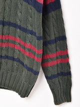 ボーダー コットン ケーブルセーター