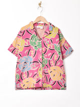 後染め 総柄 オープンカラー半袖シャツ