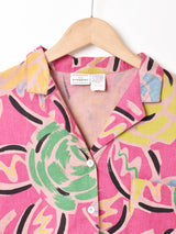 後染め 総柄 オープンカラー半袖シャツ