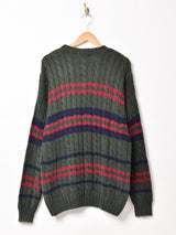 ボーダー コットン ケーブルセーター