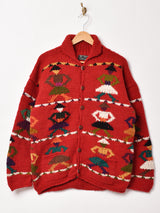 ハンドメイド 総柄 カウチンセーター