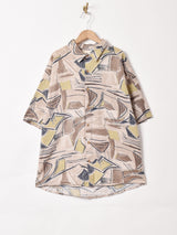 アメリカ製 総柄 リネン混半袖シャツ
