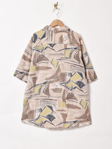 アメリカ製 総柄 リネン混半袖シャツ