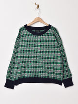 【2色展開】Meridian ボーダー×ブロック 総柄セーター