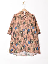 総柄 半袖シルクシャツ