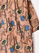 総柄 半袖シルクシャツ