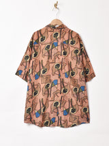 総柄 半袖シルクシャツ