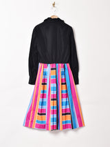 フリルカラー 切り替えデザイン 長袖ワンピース