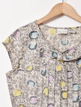 総柄 フレンチスリーブ ワンピース