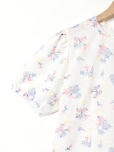 【2色展開】Meridian フラワー刺繍 パフスリーブ 半袖ブラウス