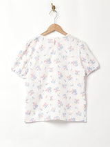 【2色展開】Meridian フラワー刺繍 パフスリーブ 半袖ブラウス