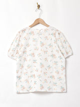 【2色展開】Meridian フラワー刺繍 パフスリーブ 半袖ブラウス