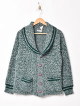 ショールカラー ミックスニット カーディガン