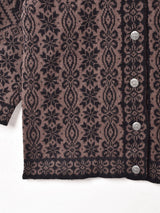 総柄 スタンドカラー カーディガン