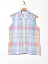 スリーブレス チェック柄シャツ