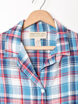 オープンカラースリーブレス チェック柄シャツ