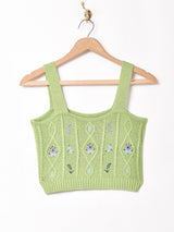 【2色展開】Elcamino フラワー刺繍 ケーブル ニットキャミソール