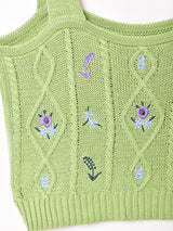 【2色展開】Elcamino フラワー刺繍 ケーブル ニットキャミソール