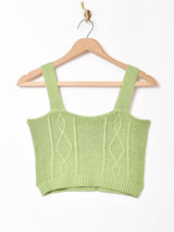 【2色展開】Elcamino フラワー刺繍 ケーブル ニットキャミソール