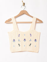 【2色展開】Elcamino フラワー刺繍 ケーブル ニットキャミソール