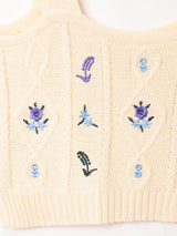 【2色展開】Elcamino フラワー刺繍 ケーブル ニットキャミソール