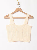 【2色展開】Elcamino フラワー刺繍 ケーブル ニットキャミソール