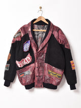 切り替えデザイン パッチ付き レザージャケット