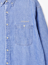 ワンポイント刺繍 長袖 デニムシャツ