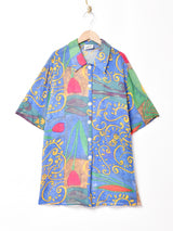 総柄 半袖 シアーシャツ