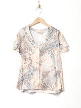 総柄 フリル半袖シャツ