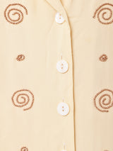 オープンカラー ビーズ付き 半袖シャツ